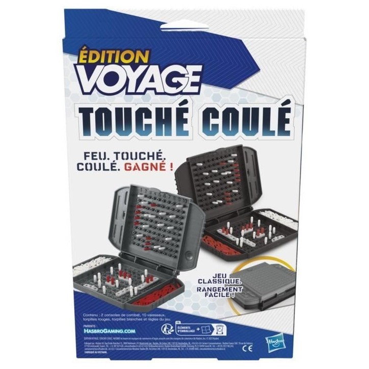 Touché coulé Voyage, jeu de société de voyage pour 2 joueurs, jeu de voyage, jeu pour enfants, Des 7 ans, Hasbro Gaming Touché coulé Voyage, jeu de société de voyage pour 2 joueurs, jeu de voyage, jeu pour enfants, Des 7 ans, Hasbro Gaming