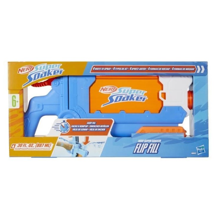 Nerf Super Soaker Flip Fill, Pistolet a eau avec 4 styles de jet, remplissage rapide, capacité de 887 mL d'eau, jouets des 6