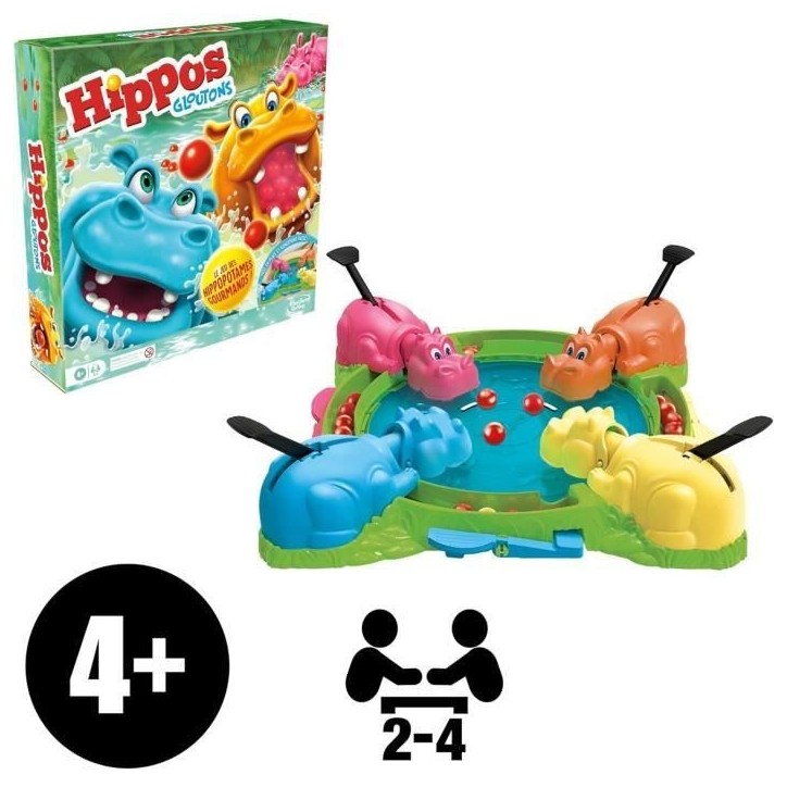 Hippos gloutons, jeu de société enfant, jeu de plateau, des 4 ans, pour 2 a 4 joueurs, Hasbro Gaming Hippos gloutons, jeu de société enfant, jeu de plateau, des 4 ans, pour 2 a 4 joueurs, Hasbro Gaming
