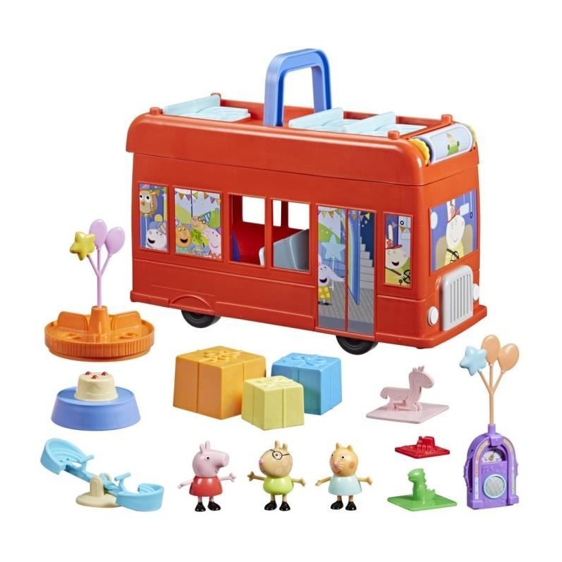 Peppa Pig, coffret Bus en fete 2 en 1 avec 3 figurines et 13 accesso Peppa Pig, coffret Bus en fete 2 en 1 avec 3 figurines et 13 accesso