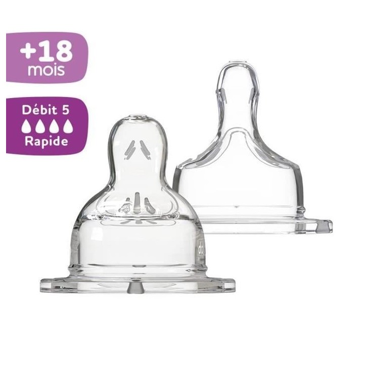 Dodie Biberon Sensation+ Anti-Coliques Tétine Plate Col Large Débit Spécial +18m 2 tétines