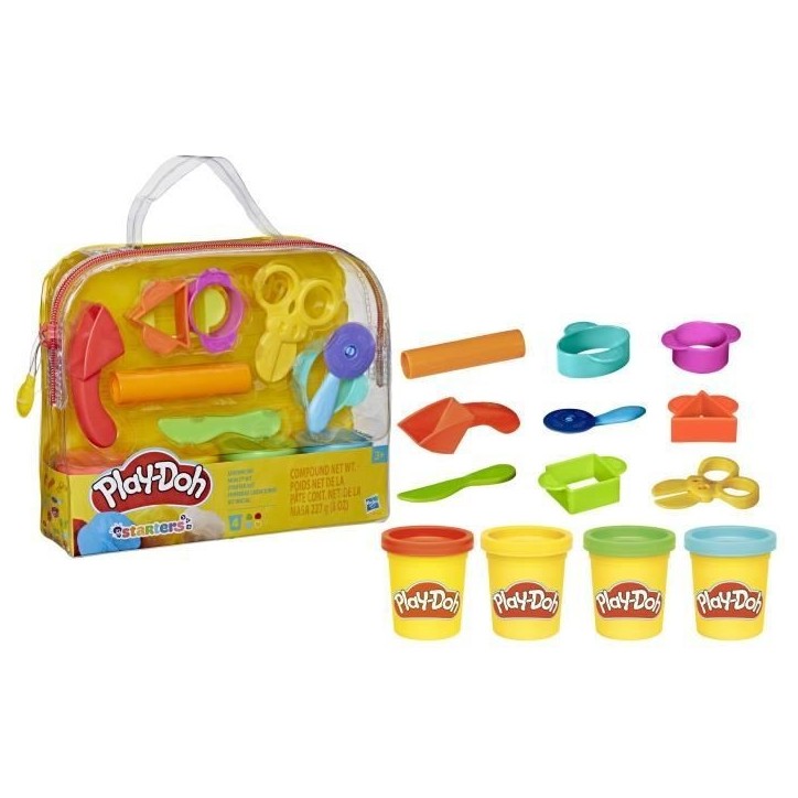 Play-Doh Mon 1er Kit, 9 accessoires avec étui de rangement et 4 pots de pâte a modeler, loisir créatif pour tout-petits, D