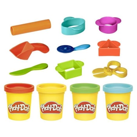 Play-Doh Mon 1er Kit, 9 accessoires avec étui de rangement et 4 pots de pâte a modeler, loisir créatif pour tout-petits, D