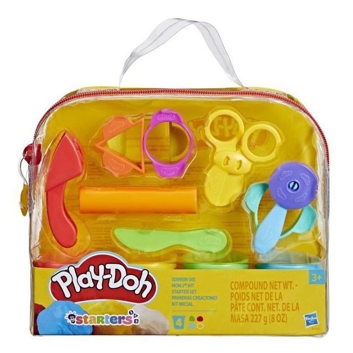 Play-Doh Mon 1er Kit, 9 accessoires avec étui de rangement et 4 pots de pâte a modeler, loisir créatif pour tout-petits, D
