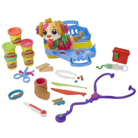 Play-Doh Le cabinet vétérinaire avec chien, avec 5 pots de pâte a modeler et 10 outils, jouet périscolaire, Les classiques