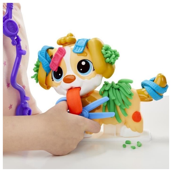 Play-Doh Le cabinet vétérinaire avec chien, avec 5 pots de pâte a modeler et 10 outils, jouet périscolaire, Les classiques