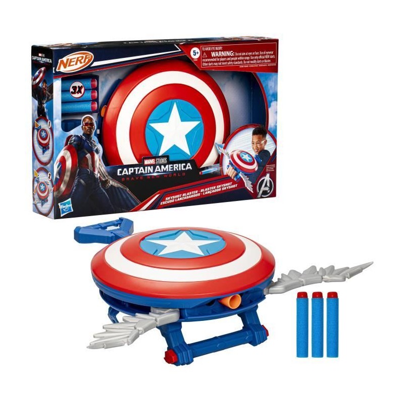 NERF Blaster Skyshot, bouclier pour déguisement, Marvel Studios Capta NERF Blaster Skyshot, bouclier pour déguisement, Marvel Studios Capta