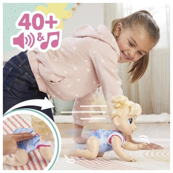 Baby Alive, Harper Hugs Marche a 4 pattes, poupée électronique de 27 cm marchant a 4 pattes, cheveux blonds, a partir de 3 Baby Alive, Harper Hugs Marche a 4 pattes, poupée électronique de 27 cm marchant a 4 pattes, cheveux blonds, a partir de 3