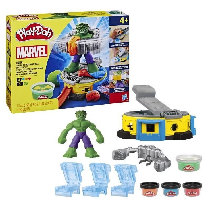 Play-Doh Hulk Écrase tout, coffret pâte a modeler avec figurine Hulk, a partir de 4 ans, Marvel
