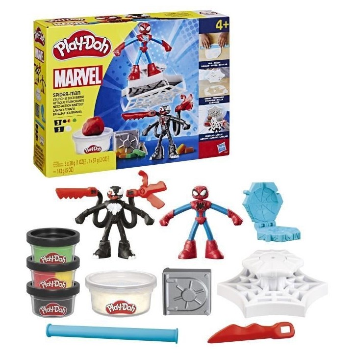 Play-Doh Spider-Man, coffret Attaque tranchante avec 2 figurines flexibles, 7 accessoires et pâte a modeler, des 4 ans, Marv Play-Doh Spider-Man, coffret Attaque tranchante avec 2 figurines flexibles, 7 accessoires et pâte a modeler, des 4 ans, Marv