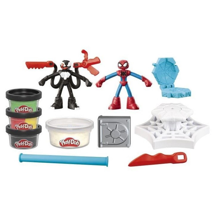 Play-Doh Spider-Man, coffret Attaque tranchante avec 2 figurines flexibles, 7 accessoires et pâte a modeler, des 4 ans, Marv Play-Doh Spider-Man, coffret Attaque tranchante avec 2 figurines flexibles, 7 accessoires et pâte a modeler, des 4 ans, Marv