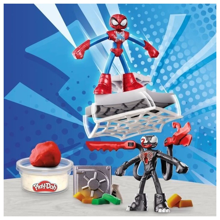 Play-Doh Spider-Man, coffret Attaque tranchante avec 2 figurines flexibles, 7 accessoires et pâte a modeler, des 4 ans, Marv Play-Doh Spider-Man, coffret Attaque tranchante avec 2 figurines flexibles, 7 accessoires et pâte a modeler, des 4 ans, Marv