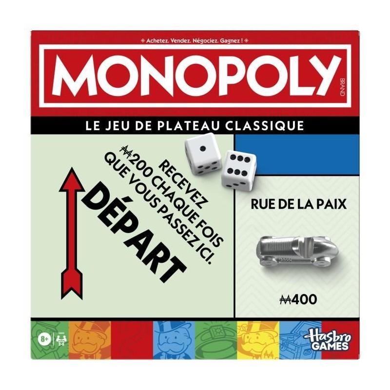 Monopoly classique, jeu de société de plateau, avec boîte de rangem Monopoly classique, jeu de société de plateau, avec boîte de rangem
