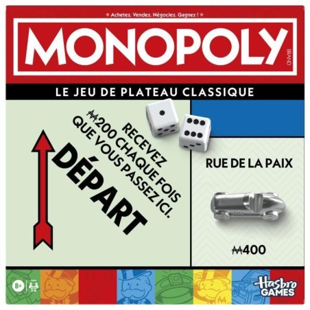 Monopoly classique, jeu de société de plateau, avec boîte de rangem