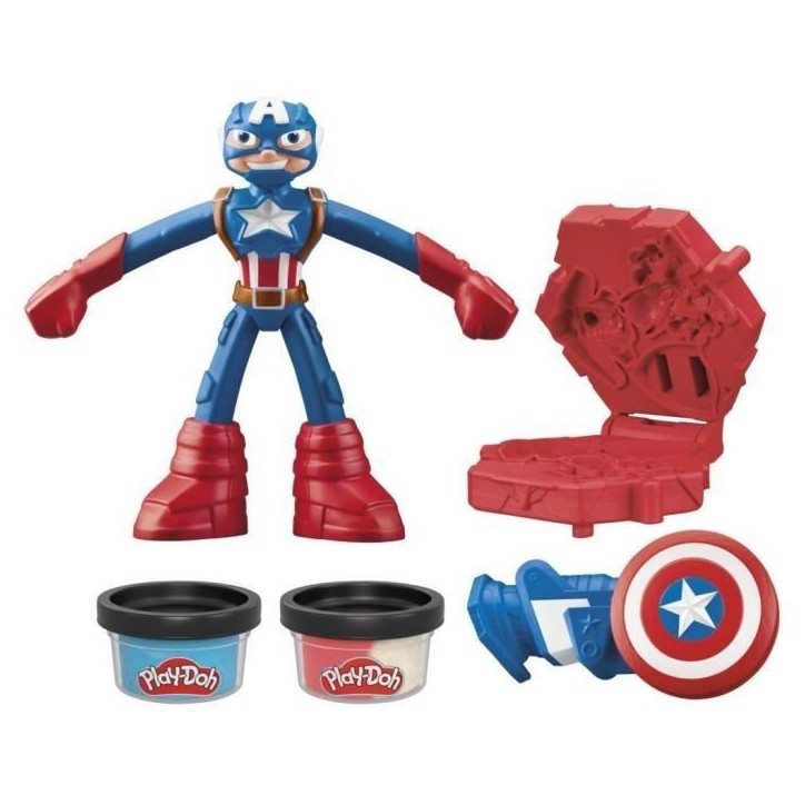 Play-Doh Captain America, coffret Bouclier tamponneur avec figurine flexible, accessoires et pâte a modeler, des 4 ans, Marvel