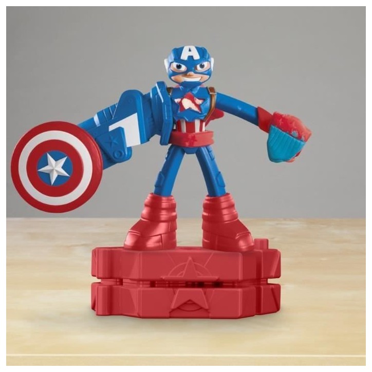 Play-Doh Captain America, coffret Bouclier tamponneur avec figurine flexible, accessoires et pâte a modeler, des 4 ans, Marvel