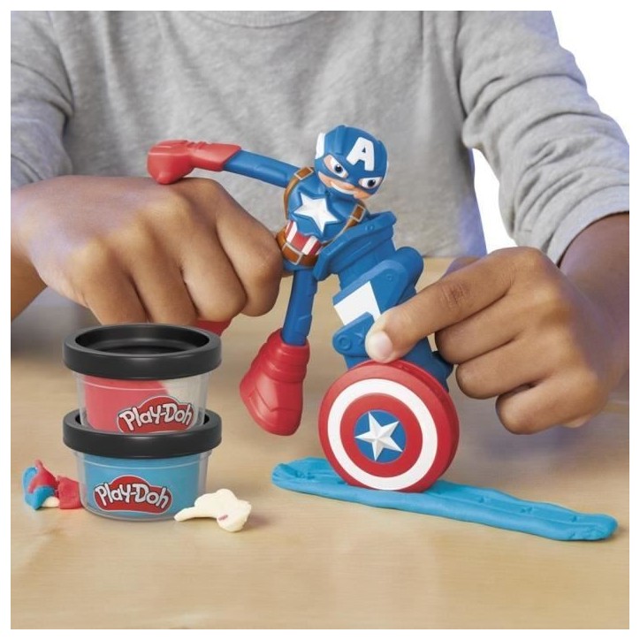Play-Doh Captain America, coffret Bouclier tamponneur avec figurine flexible, accessoires et pâte a modeler, des 4 ans, Marvel