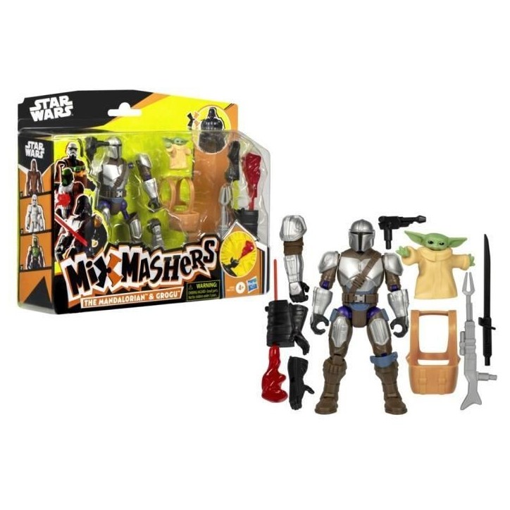 MixMashers Mandalorien et Grogu, figurine deluxe personnalisable a mélanger et combiner avec accessoires, Star Wars, Des 4 ans MixMashers Mandalorien et Grogu, figurine deluxe personnalisable a mélanger et combiner avec accessoires, Star Wars, Des 4 ans