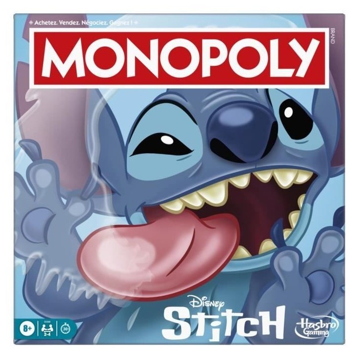 Monopoly Stitch, Jeu de société de plateau, 2 a 4 joueurs, 30 minutes, édition Disney Lilo & Stitch, Des 8 ans