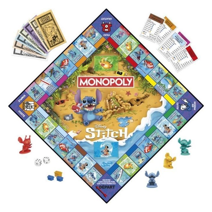 Monopoly Stitch, Jeu de société de plateau, 2 a 4 joueurs, 30 minutes, édition Disney Lilo & Stitch, Des 8 ans