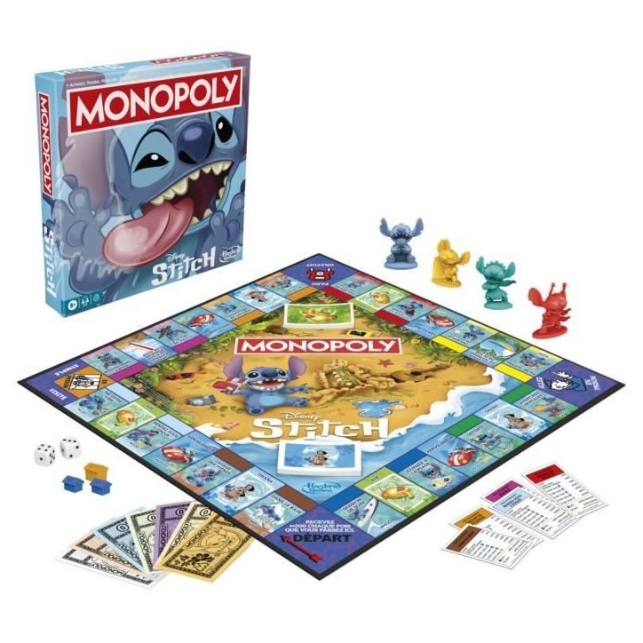 Monopoly Stitch, Jeu de société de plateau, 2 a 4 joueurs, 30 minutes, édition Disney Lilo & Stitch, Des 8 ans