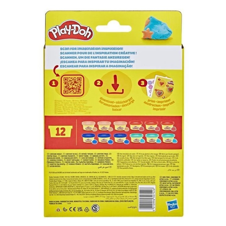 Play-Doh Pack de 12 L'imagination en fete, autocollants et pots de pâte a modeler de 28 g, petits cadeaux, loisirs créatifs p