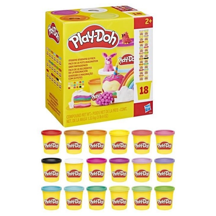 Play-Doh Pack de 18 pots imagination, loisirs créatifs de pâte a modeler pour enfants, des 2 ans