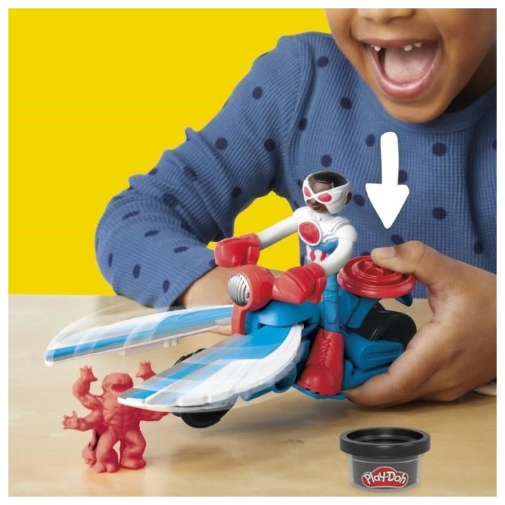 Play-Doh Captain America, coffret Moto tranchante avec figurine flexible, 3 accessoires et pâte a modeler, des 4 ans, Marvel Play-Doh Captain America, coffret Moto tranchante avec figurine flexible, 3 accessoires et pâte a modeler, des 4 ans, Marvel
