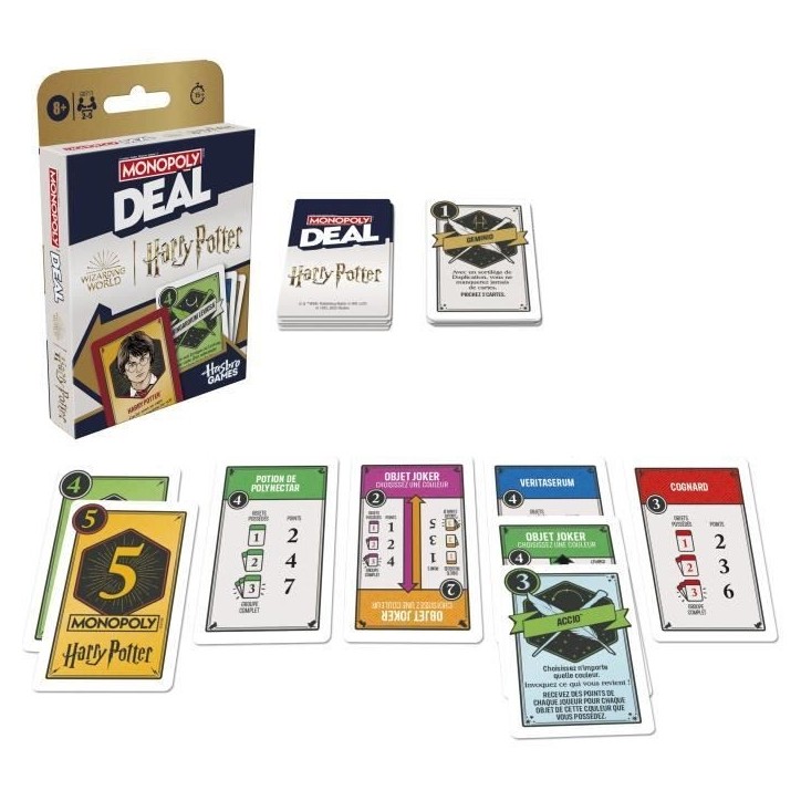 Monopoly Deal Harry Potter, Jeu de cartes rapide 15 min, Hasbro Games, Des 8 ans Monopoly Deal Harry Potter, Jeu de cartes rapide 15 min, Hasbro Games, Des 8 ans