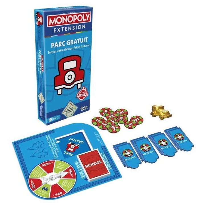 Monopoly Extension Parc gratuit, rend le jeu Monopoly classique plus amusant et plus rapide, 2 a 6 joueurs, 40 minutes, jeux d