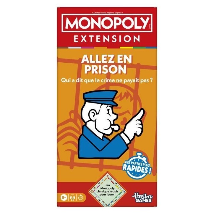 Monopoly Extension Allez en prison, rend le jeu Monopoly classique plus amusant et plus rapide, jeux de plateau, 2 a 6 joueurs, Monopoly Extension Allez en prison, rend le jeu Monopoly classique plus amusant et plus rapide, jeux de plateau, 2 a 6 joueurs,