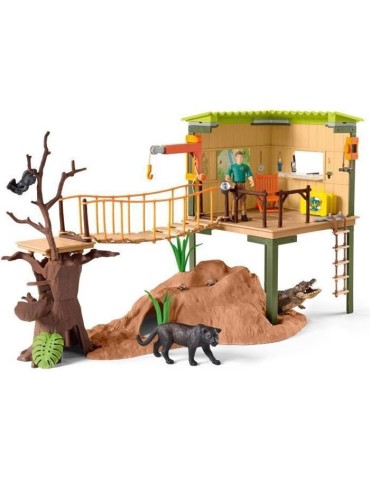 Station d'aventures sauvages, coffret de jeu de 68 pieces avec 5 figurines d'animaux, 1 figurine de ranger articulée et de nomb