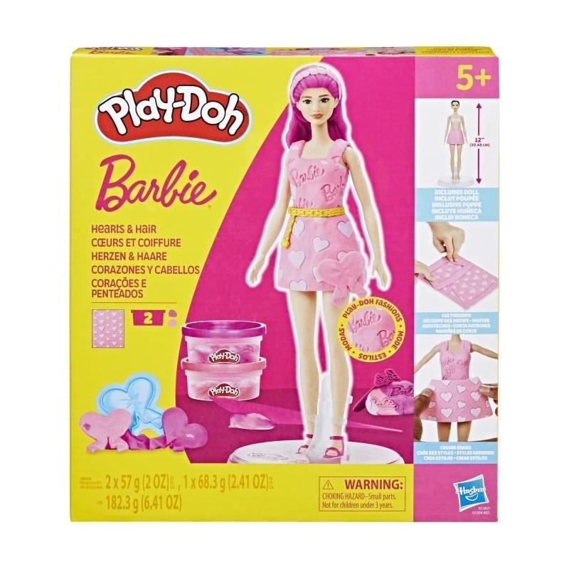 Play-Doh Barbie Coeurs et coiffure, coffret de pâte a modeler Play-Doh Barbie Coeurs et coiffure, coffret de pâte a modeler
