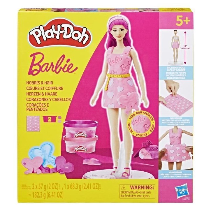 Play-Doh Barbie Coeurs et coiffure, coffret de pâte a modeler Play-Doh Barbie Coeurs et coiffure, coffret de pâte a modeler