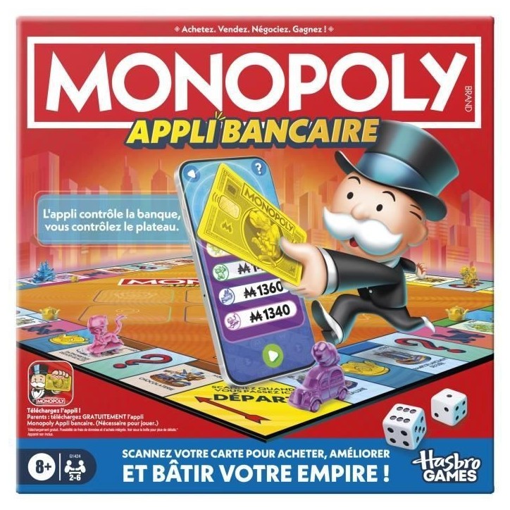 Monopoly Appli bancaire, jeu de plateau avec appli pour appareil type smartphone, des 8 ans Monopoly Appli bancaire, jeu de plateau avec appli pour appareil type smartphone, des 8 ans