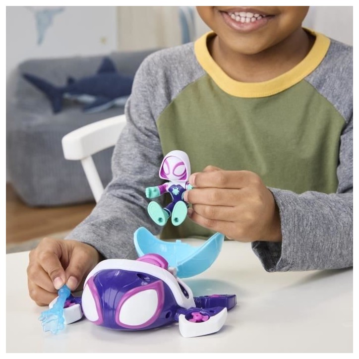 Figurine et véhicule Ghost-Spider Water-Webs Tortue fantôme, Marvel Spidey et ses Amis Extraordinaires, Des 4 ans