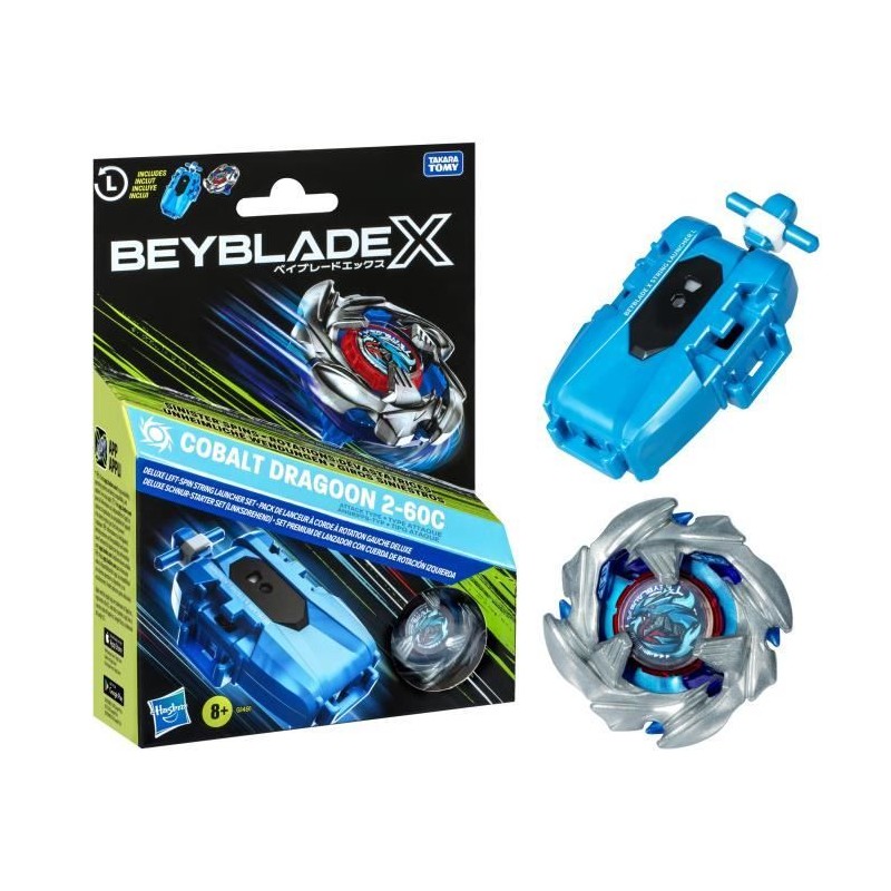 Beyblade X pack Cobalt Dragoon 2-60C avec lanceur a corde deluxe, toup Beyblade X pack Cobalt Dragoon 2-60C avec lanceur a corde deluxe, toup