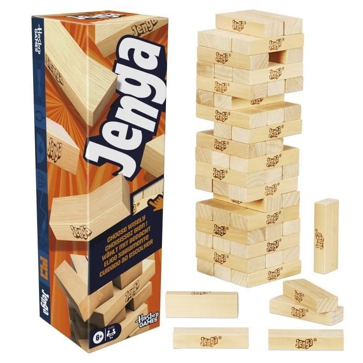 Jenga, Jeu de société d'ambiance, Jeu avec dé numérique, Hasbro Games, Des 8 ans