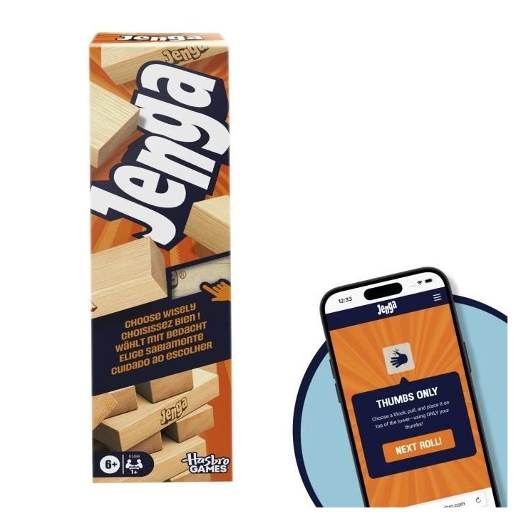Jenga, Jeu de société d'ambiance, Jeu avec dé numérique, Hasbro Games, Des 8 ans