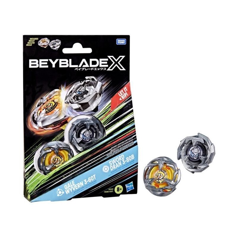 Beyblade X Dual Pack Gale Wyvern 3-60T et Sword Dran 3-80B, 2 toupies