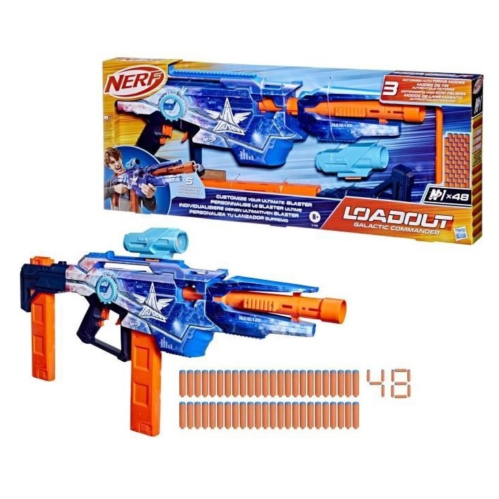 Nerf Loadout Galactic Commander, blaster a fléchettes en mousse motorisé, 3 accessoires et 48 fléchettes Nerf N1, des 8 an Nerf Loadout Galactic Commander, blaster a fléchettes en mousse motorisé, 3 accessoires et 48 fléchettes Nerf N1, des 8 an