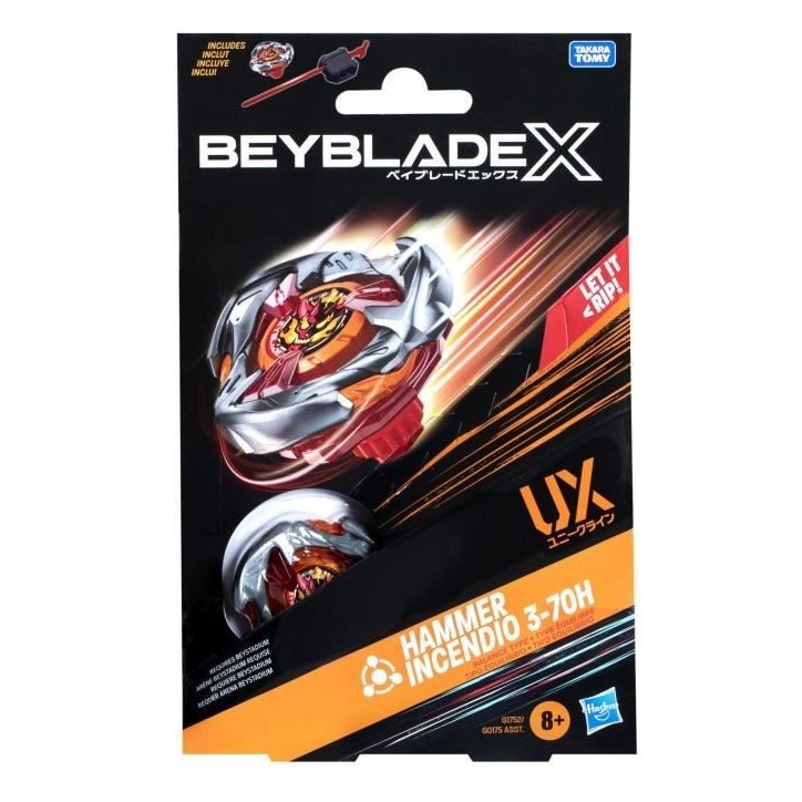 Beyblade X, Starter Pack Hammer Incendio 3-70H UX avec toupie de type équilibre et lanceur, des 8 ans Beyblade X, Starter Pack Hammer Incendio 3-70H UX avec toupie de type équilibre et lanceur, des 8 ans