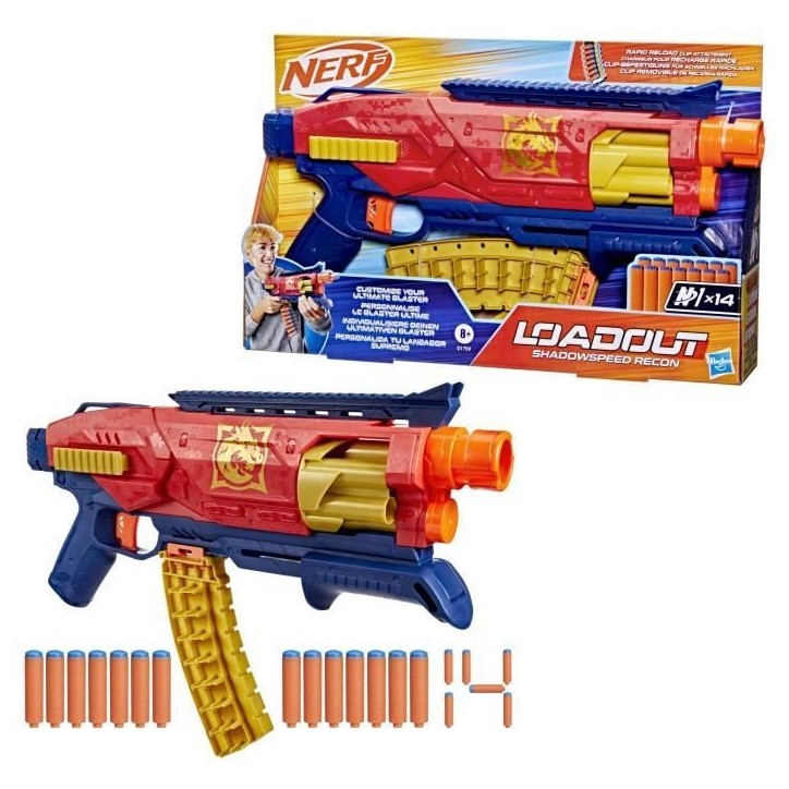 Nerf Loadout Shadowspeed Recon, blaster avec rangement pour les 14 fléchettes Nerf N1 incluses, barillet rotatif a 6 fléchet Nerf Loadout Shadowspeed Recon, blaster avec rangement pour les 14 fléchettes Nerf N1 incluses, barillet rotatif a 6 fléchet