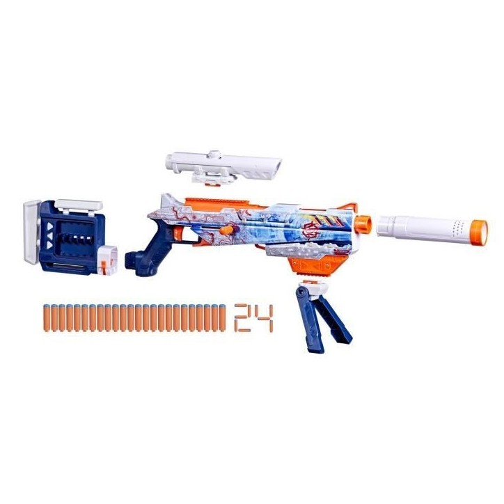 Nerf Loadout Arctic Zerostriker, blaster avec 4 accessoires interchangeables, 24 fléchettes Nerf N1, chargeur interne 6 flé Nerf Loadout Arctic Zerostriker, blaster avec 4 accessoires interchangeables, 24 fléchettes Nerf N1, chargeur interne 6 flé