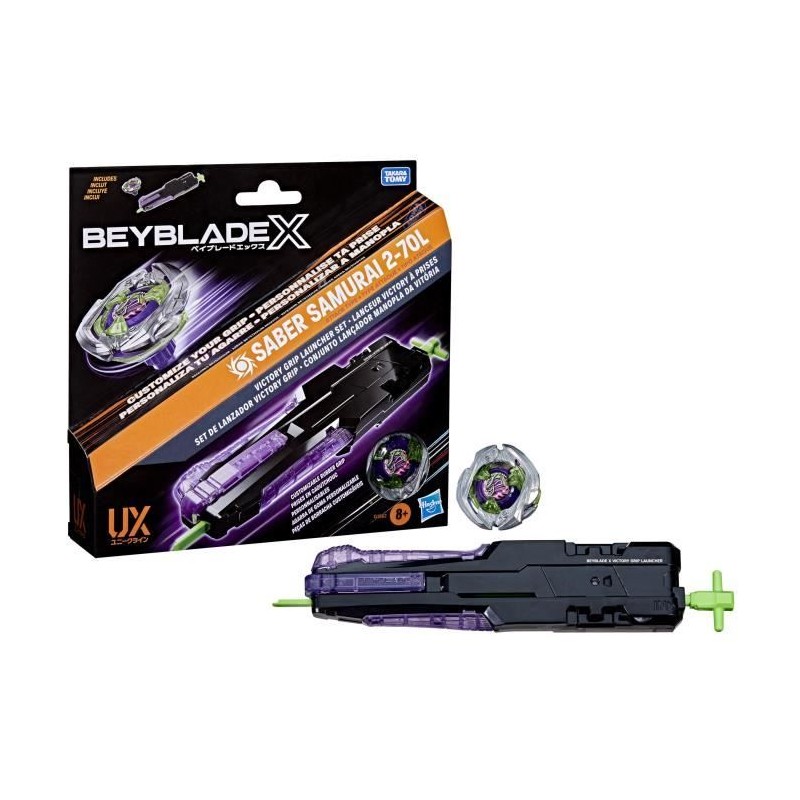 Beyblade X, Pack de lanceur Victory avec toupie a rotation droite de t Beyblade X, Pack de lanceur Victory avec toupie a rotation droite de t