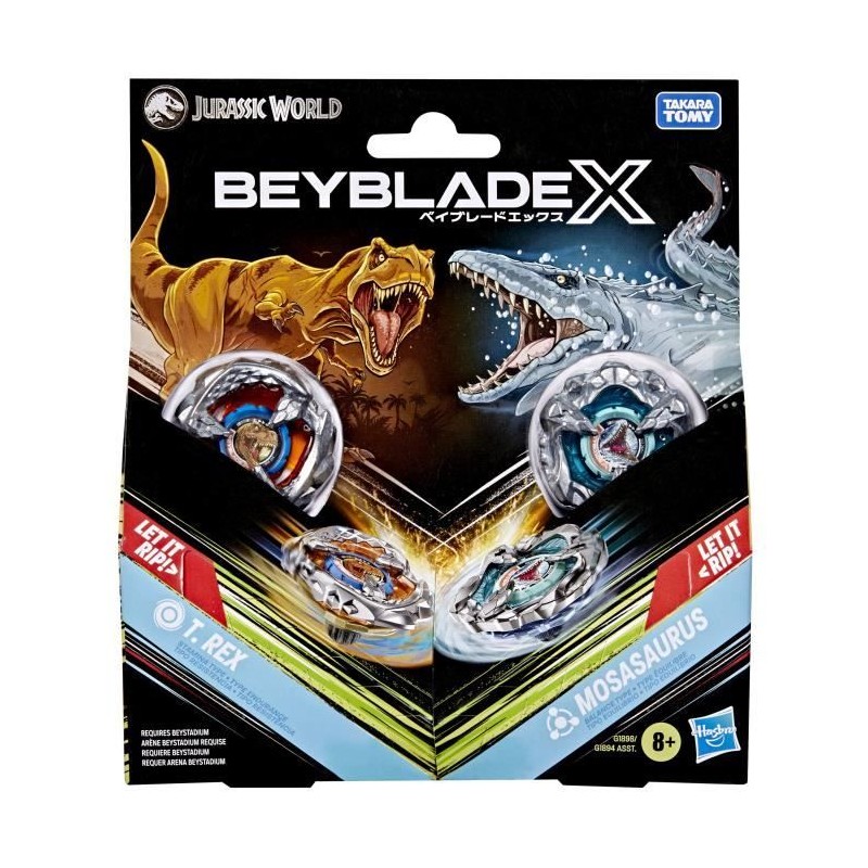 Beyblade X Jurassic World T. Rex contre Mosasaurus, 2 toupies de comp Beyblade X Jurassic World T. Rex contre Mosasaurus, 2 toupies de comp