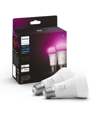 Philips Hue White & Color Ambiance, ampoule LED connectée E27,Equivalent 75W, 1100 lumen, Compatible Bluetooth, Pack de 2