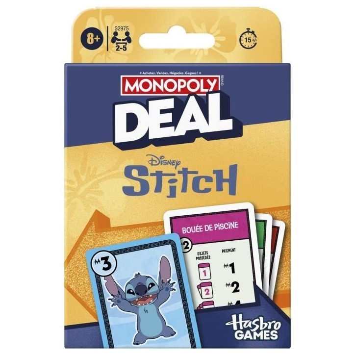 Monopoly Deal Stitch, Jeu de cartes rapide 15 min, Hasbro Games, Des 8 ans