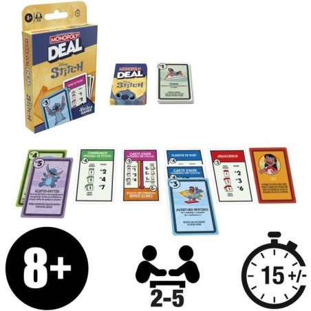 Monopoly Deal Stitch, Jeu de cartes rapide 15 min, Hasbro Games, Des 8 ans