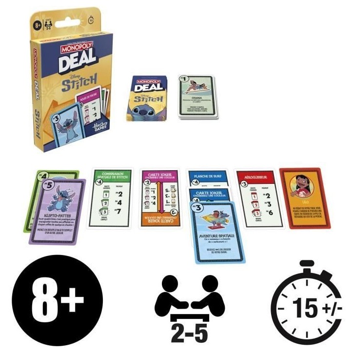 Monopoly Deal Stitch, Jeu de cartes rapide 15 min, Hasbro Games, Des 8 ans
